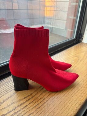 Zara Red Stretch-Knit Sock Ankle Boots